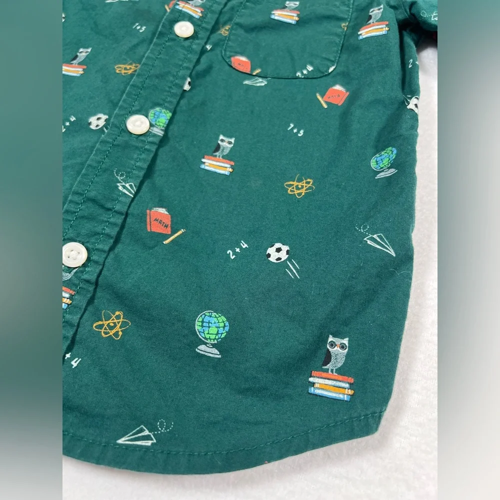 THE CHILDRENS PLACE Boys Doodle Poplin Button Up‎ Shirt 2T Back to School Green